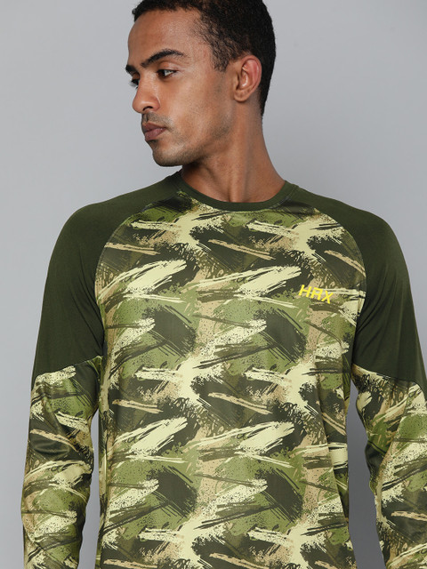

HRX By Hrithik Roshan Training Men Gombu Green Rapid-Dry AOP Tshirts, Olive