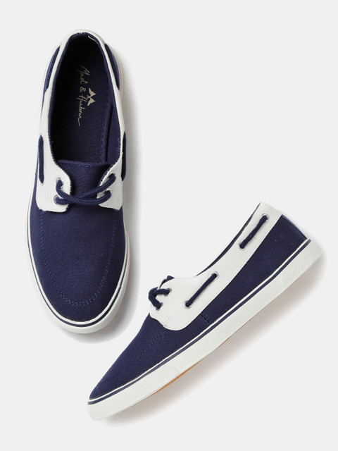

Mast & Harbour Men Navy & Off-White Boat Shoes, Navy blue