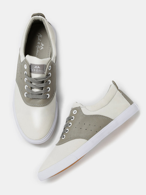 

Mast & Harbour Men Off-White & Grey Colourblock Sneakers
