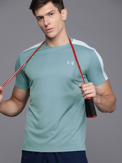 

UNDER ARMOUR Men Turquoise Blue Solid Speed Stride Short Sleeve Fitted T-Shirt