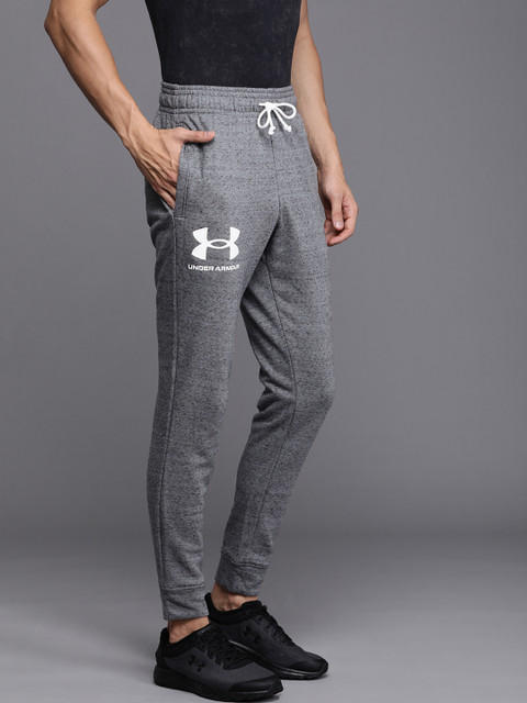 

UNDER ARMOUR Men Grey Brand Logo Tapered Fit Rival Terry Training Joggers