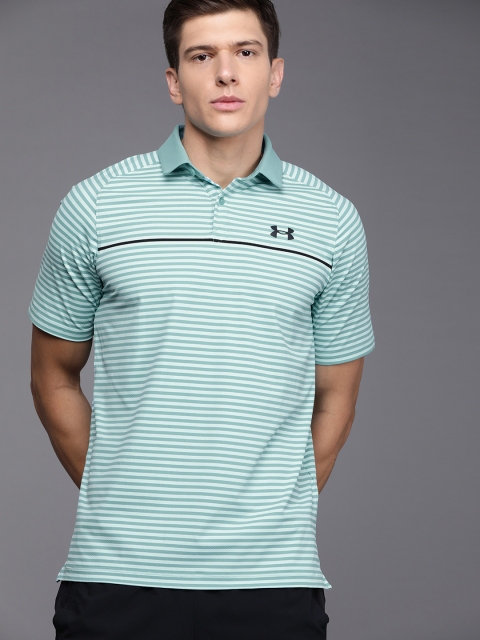 

UNDER ARMOUR Men Green UA Iso-Chill Hollen Striped Polo Collar Anti Odour Loose T-shirt