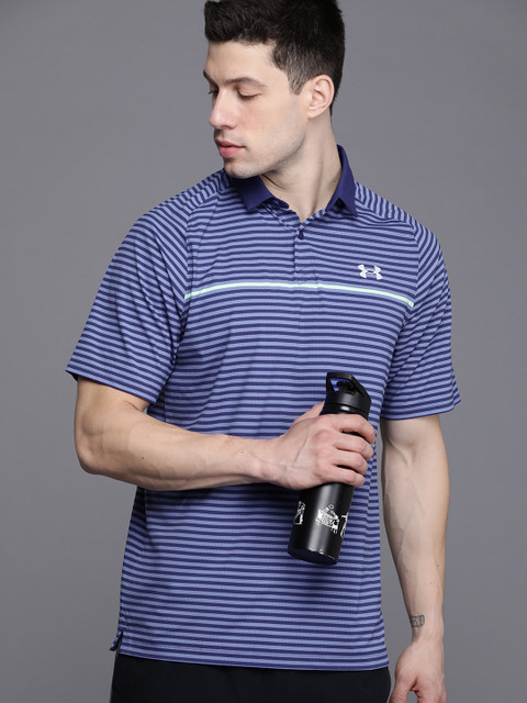 

UNDER ARMOUR Men Blue Striped Iso-Chill Hollen Stripe Polo T-shirt