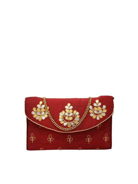 

Spice Art Maroon & Gold-Toned Gota Patti Embroidered Envelope Clutch