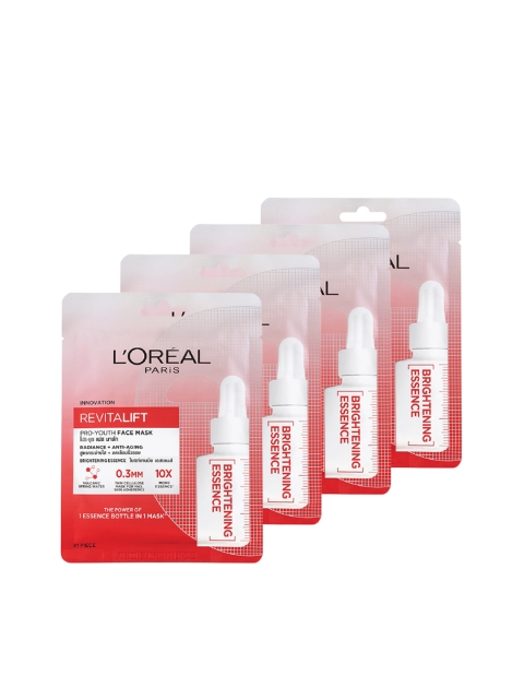 

LOreal Set of 4 Revitalift Pro Youth Brightening Essence & Anti-Ageing Face Sheet Masks, White