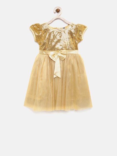 

YK Girls Gold-Toned Sequinned Fit & Flare Dress