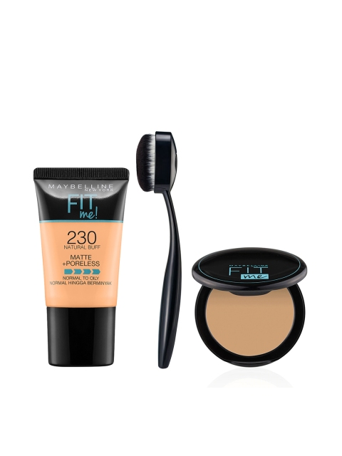 

Maybelline New York Fit Me Natural Buff230 Foundation, Natural Beige220 Compact, Brush Set, Beige