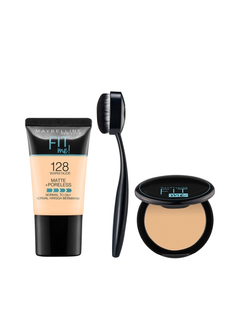 

Maybelline New York Fit Me Set of Warm Nude 128 Foundation & Compact with Brush, Beige
