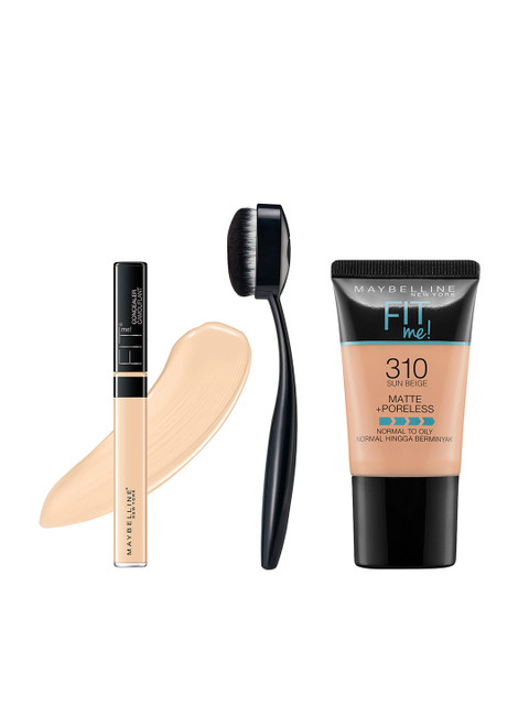 

Maybelline Set of Fit Me Concealer 10, Sun Beige Matte Foundation & Foundation Brush, Black