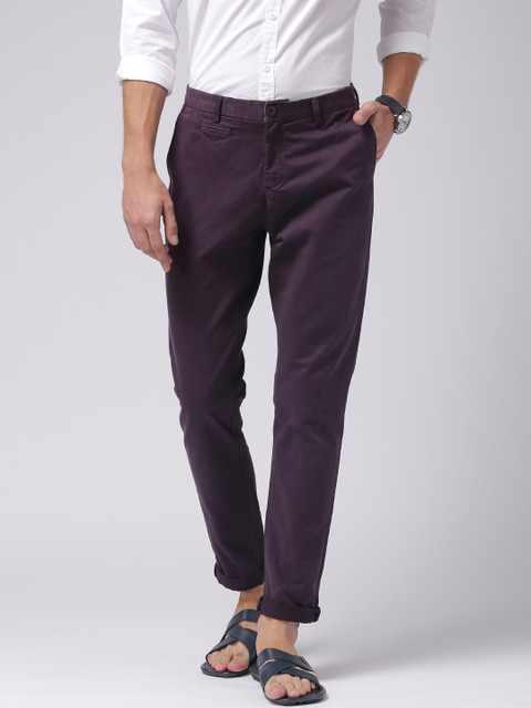 

True Blue Men Purple Solid Regular Fit Chino Trousers