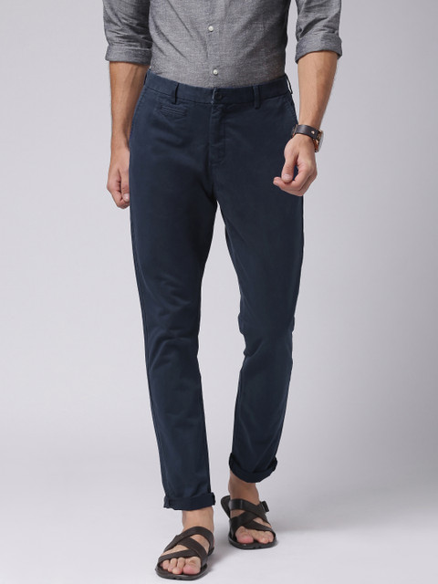

True Blue Men Navy Blue Solid Regular Fit Chino Trousers