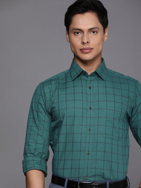 

Raymond Men Green Slim Fit Windowpane Checked Formal Shirt