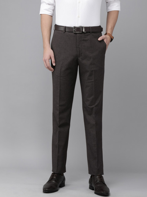 

Park Avenue Men Brown Checked Smart Fit Formal Trousers