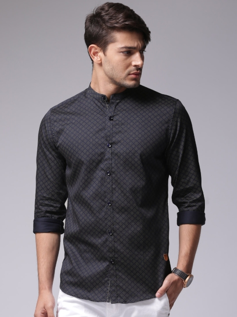 

True Blue Men Navy Printed Casual Shirt, Navy blue