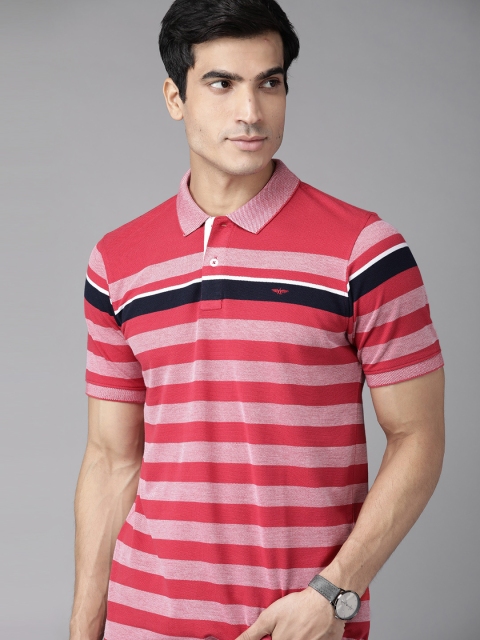 

Park Avenue Men Pink Striped Polo Collar Slim Fit T-shirt