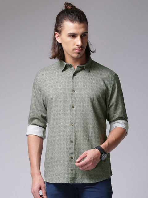 

True Blue Men Olive Green Printed Regular Fit Casual Shirt