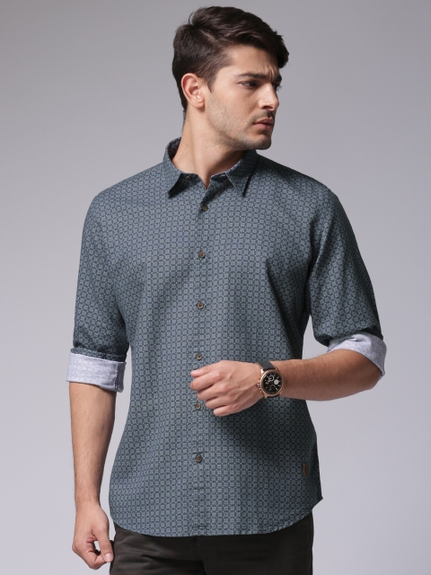 

True Blue Men Navy Printed Regular Fit Casual Shirt, Navy blue