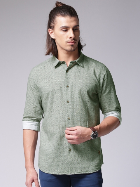 

True Blue Men Olive Green Printed Casual Shirt
