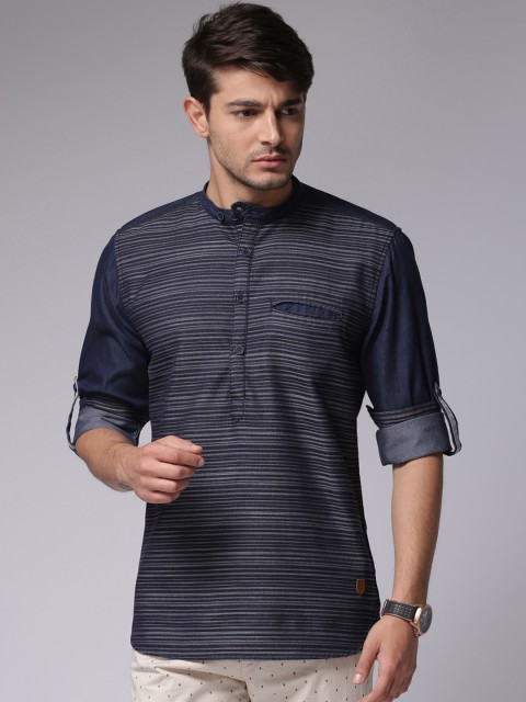 

True Blue Men Navy Regular Fit Striped Casual Shirt, Navy blue