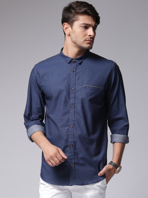 

True Blue Men Navy Solid Casual Shirt, Navy blue