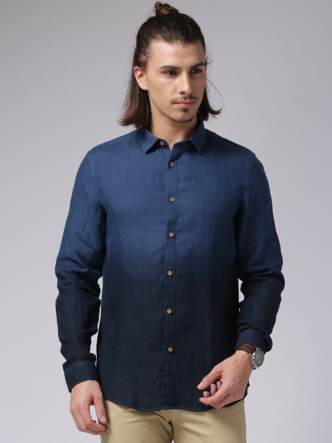 

True Blue Men Navy Regular Fit Ombre-Dyed Casual Shirt, Navy blue