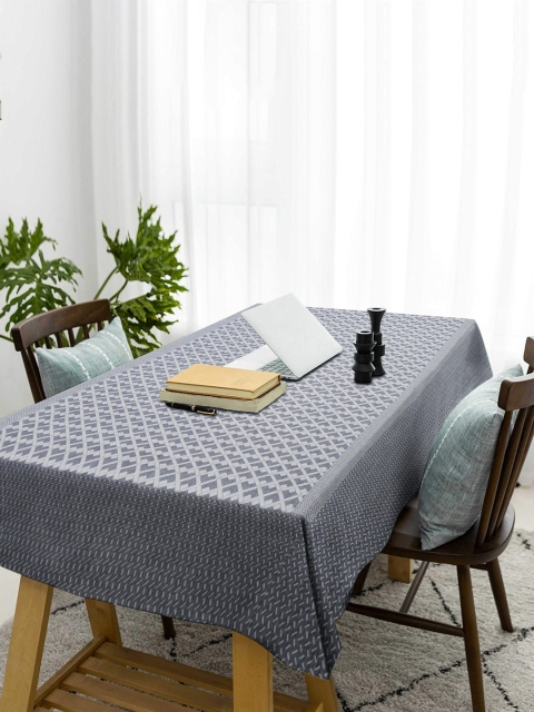 

NEUDIS Navy Blue & White Geometric Printed Premium Cotton Jacquard 4-Seater Square Table Cover