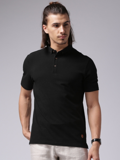 

True Blue Men Black Solid Regular Fit Polo Collar T-shirt