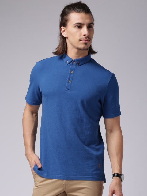 

True Blue Men Blue Solid Polo Pure Cotton T-shirt