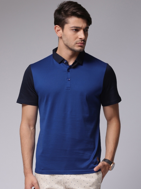 

True Blue Men Blue Solid Polo Pure Cotton T-shirt