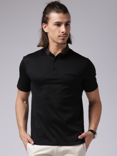 

True Blue Men Black Solid Polo T-Shirt