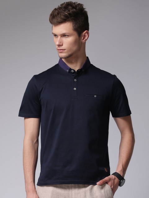 

True Blue Men Navy Solid Polo T-Shirt, Navy blue