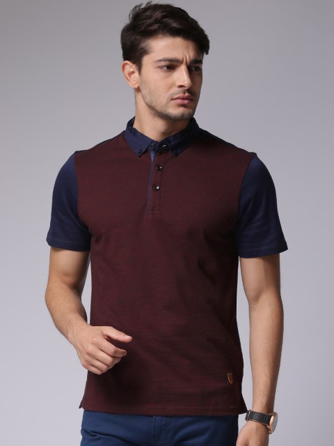 

True Blue Men Burgundy Polo Collar T-Shirt