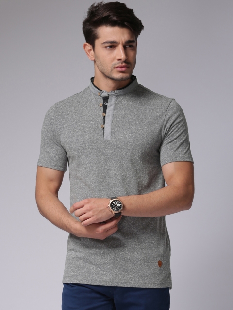 

True Blue Men Grey Melange Solid T-Shirt