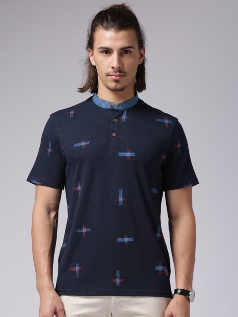 

True Blue Men Navy Printed Pure Cotton T-shirt, Navy blue
