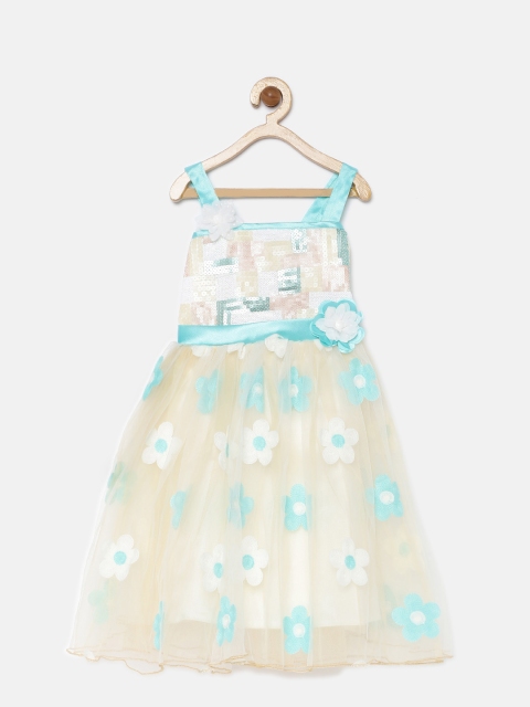 

YK Girls Off-White Sequinned Fit & Flare Dress