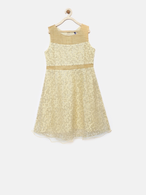 

YK Girls Gold Self-Design A-Line Dress