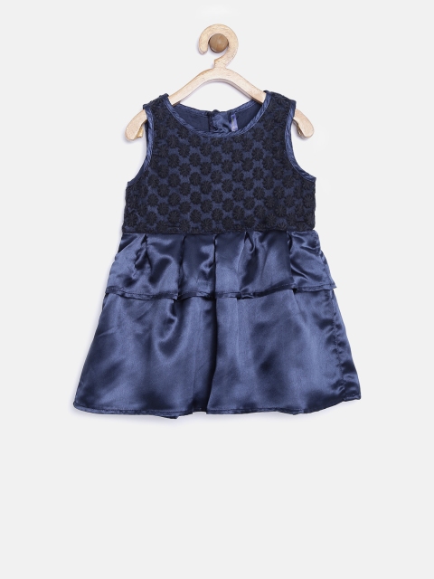 

YK Infant Girls Navy Embroidered Fit & Flare Dress, Navy blue