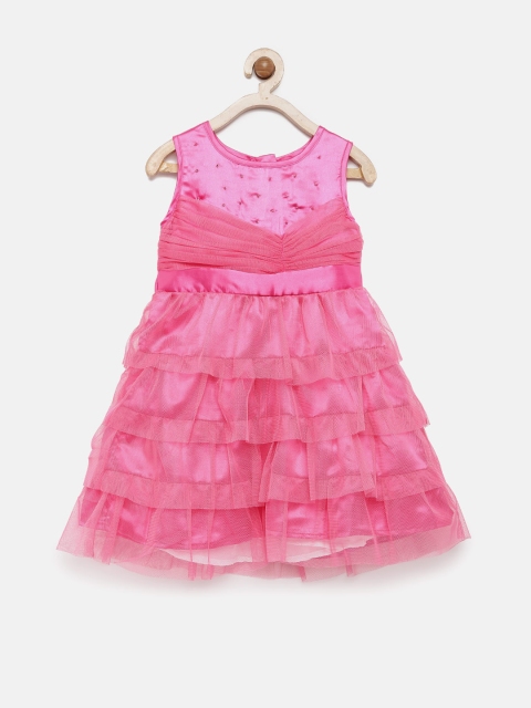 

YK Girls Pink Solid Fit & Flare Dress