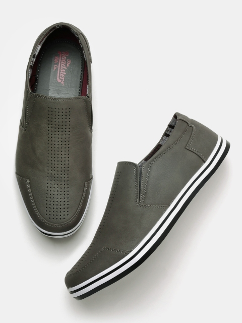 

Roadster Men Grey Perforated Slip-On Sneakers