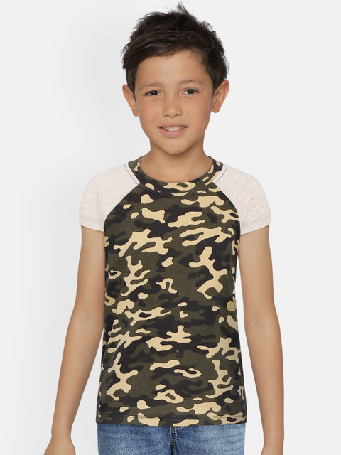 

Rute Boys Olive Green & Beige Cotton Camouflage Print T-shirt