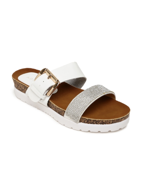 

Addons Women White & Silver-Toned Embellished Flatforms