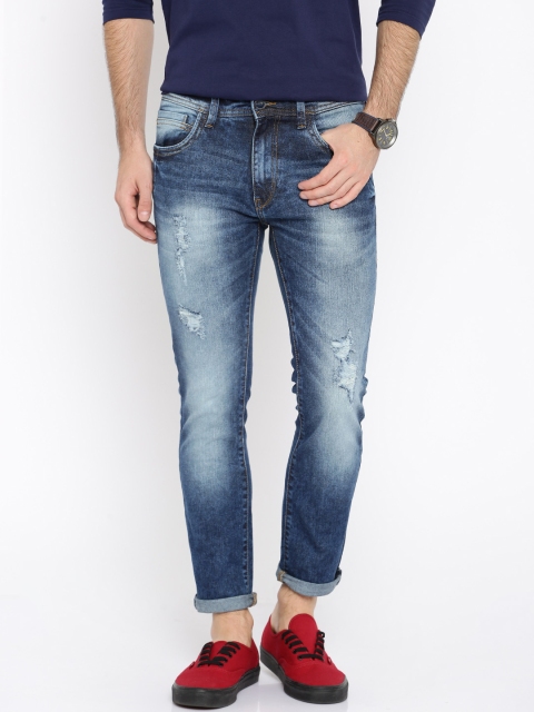

Mast & Harbour Men Blue Skinny Fit Differential Length Jeans