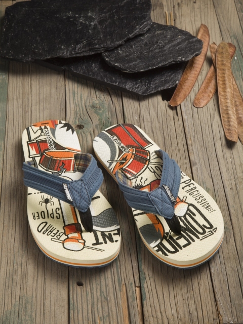 

Solethreads Kids Beige & Blue Printed Rubber Slip-On