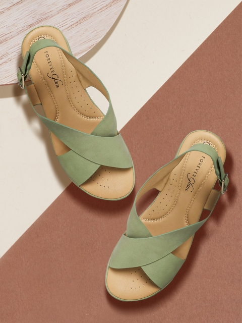 

Forever Glam by Pantaloons Green Solid Leather Wedges