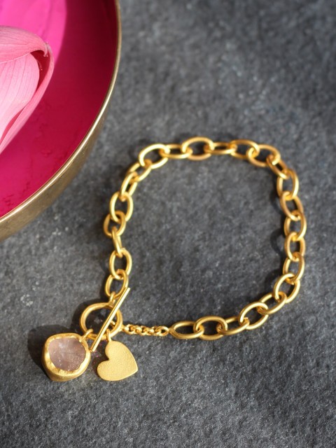 

Amaltaas Women Gold-Toned & Pink Brass Handcrafted Gold-Plated Link Bracelet