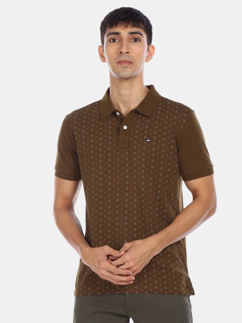 

Arrow Sport Men Olive Green Printed Pure Cotton Polo Collar Pure Cotton T-shirt