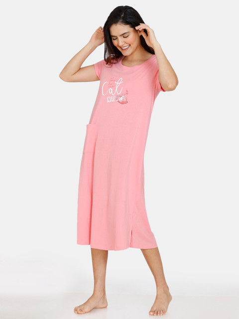 

Zivame Women Pink Printed Nightdress