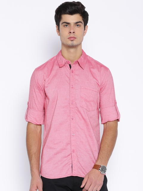 

Slub Men Pink Regular Fit Solid Casual Shirt