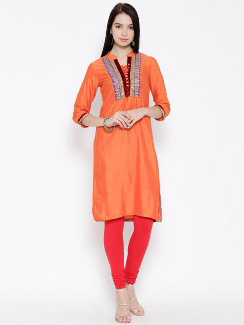 

Rangriti Women Orange Straight Kurta