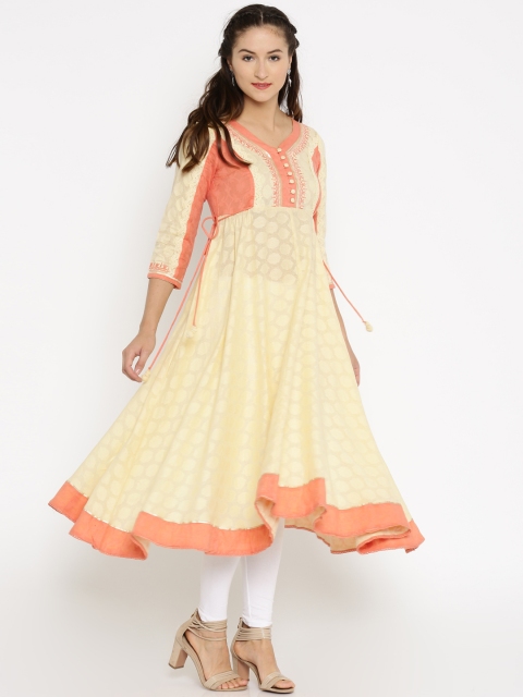 

Rangriti Cream-Coloured & Peach-Coloured Anarkali Kurta